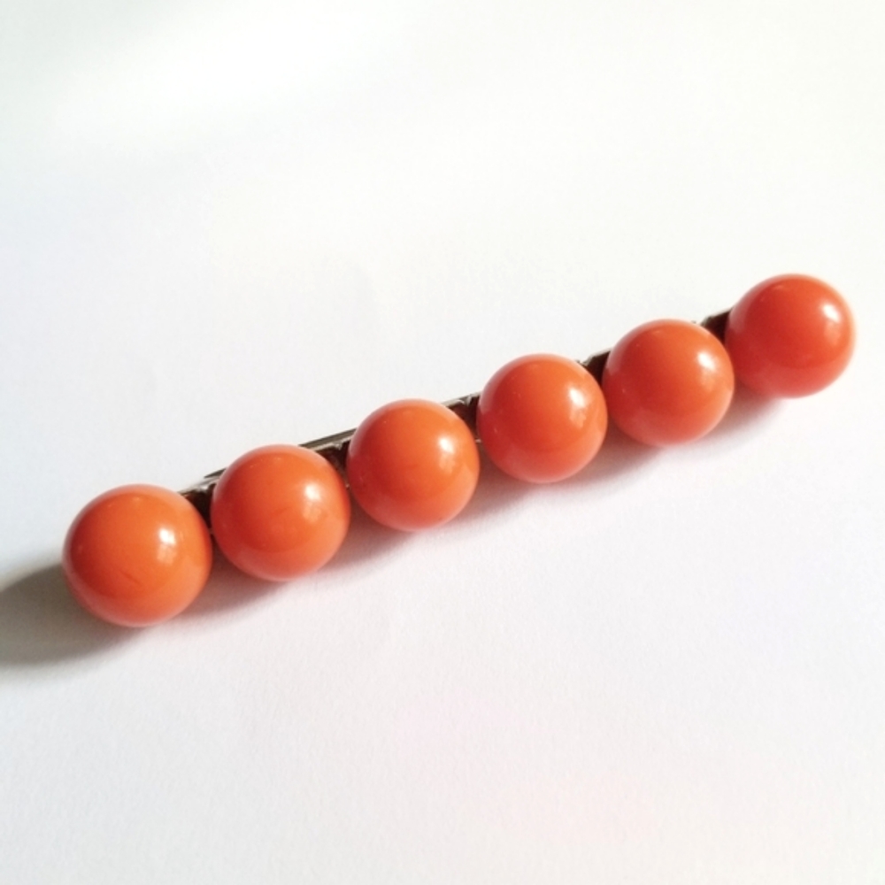 Vintage Bakelite brooch orange simichrome tested row pin orb early plastic ball